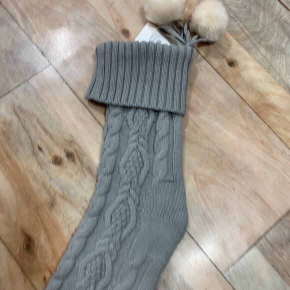 UGG Home Christmas Cable Knit Stocking Stuffer Gray Holiday Pom Pom 12” x 21” - Picture 4 of 8